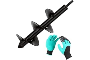 Aselected Mèche Tarière pour Perceuse Jardin Foreuse Ø 100mm + Gants, Jardin Tarière pour Perceuse électrique, Outil de Plantation Pratique pour Fleur Planter des Arbres Arbustes