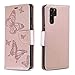 Produktbild Huawei P30 Pro Hülle, DENDICO Premium Leder Flip Handyhülle für Huawei P30 Pro, Schmetterling Brieftasche Hülle mit Kartenfach - Rose Gold