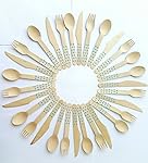 Kraftz&reg; Lot de 30 - en bois couvert jetable kit/table pour les fêtes - 10 fourchettes, 10 cuillères, 10 couteaux, 16 cm de longueur avec motif étoiles Rouge