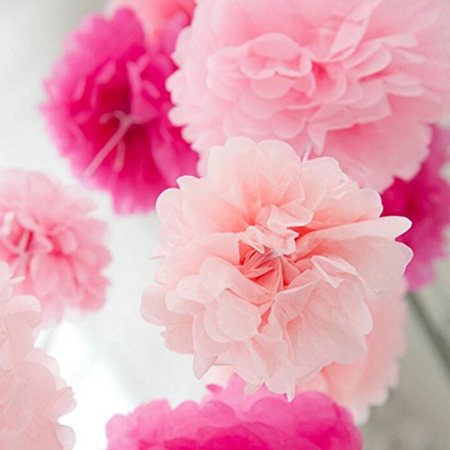 sevenmye 6 Teile Seidenpapier Pom Laterne Flower Ball Hochzeit Geburtstag Party Outdoor Dekorationen (10 cm/15 cm/20 cm, pink/rose/weiß) 6 colors - 3