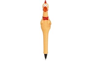 Mister Curiosities Stylo Poulet Rigolo en caoutchouc jaune - Gadget sonore de Bureau Amusant – Coq qui fait “Pouet” quand on appuie - Cadeau insolite pour collègues, amis, enfants et étudiants