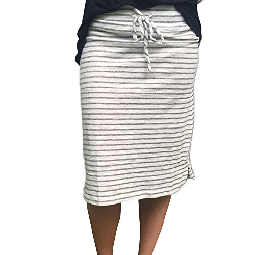 Conquro-falda con Banda elástica de Rayas Correas de Cintura Alta Falda hasta la Rodilla Delgada Sección Informal Falda Palabra A clásico Falda Recta de Rayas Blancas y Negras