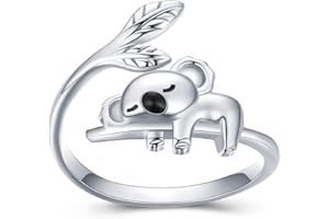 MIDIR&ETAIN Koala - Anillo de plata de ley 925 para mujer, diseño de koala ajustable, abierto, con bonito animal para niñas