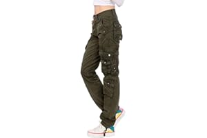 Tomwell Mujer Pantalones Cargo Suelto Combat Cintura Alta Pantalones Color Sólido Trekking Entrenamiento De Verano Multi Bolsillo del Pantalón Deportivo Hip Hop Streetwear