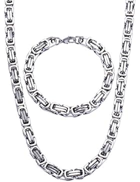 Jewow Schmuck Edelstahl 8mm Breite Halskette und Armkette Set für Herren - Armband 21,5cm ,Halskette 60cm