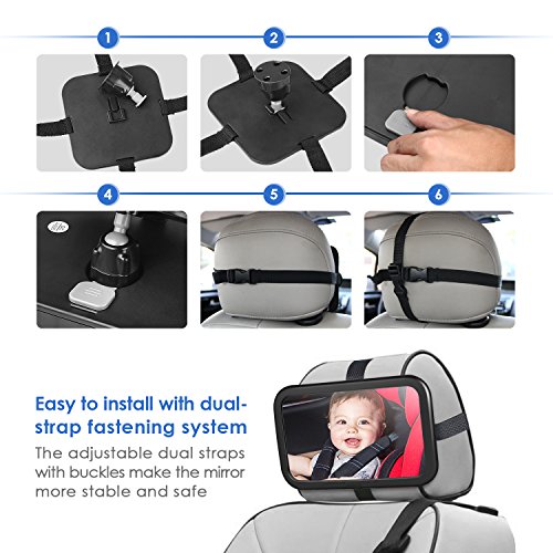 Amzdeal Baby Spiegel fürs Auto Easy View – Rückspiegel für Babyschalen im Auto (300 x 190 mm) in schwarz - 4