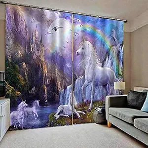 JANVI CREATION 3D Unicorn Digital Printed Polysrin Fabric Designer Classic Curtains for Bed Room Kids Room Window-Door-Long Door (1, Window)