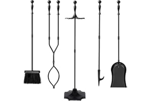AMAGABELI GARDEN & HOME Amagabeli 26.5"(67.3cm) 5 Pcs Fireplace Tools Sets Black Handle Wrought Iron Large Fire Tool Set and Holder Outdoor Fireset Fire Pit Stand Indoor Rustic Tongs Shovel Antique Brush Chimney Poker Wood Accessories Kit