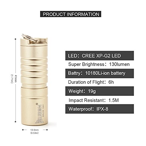 WUBEN Mini Taschen Taschenlampe leistungsstarke Lampe Zoomable 130 Lumen echt getestet wasserdicht wiederaufladbar mit USB neue CREE LED Schlüsselbund Flashlight enthalten Batterie Aluminiumlegierung - 2