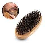 Beard Brush, Men Natural Faux Boar Bristle Wood Handle Military Pocket Mustache Beard Grooming Comb Brush
