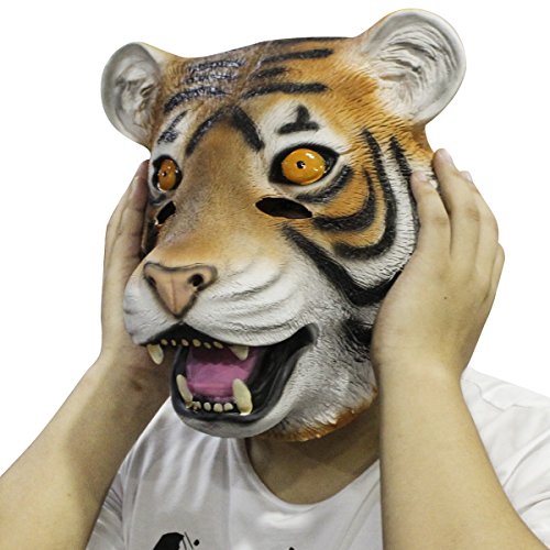Tiger Maske,Cusfull Deluxe braun Tigermaske Tier Maske Wildkatze Tiermaske Kopfmaske Erwachsenen Kostüm Zubehör für Halloween Fasching Karneval - 5