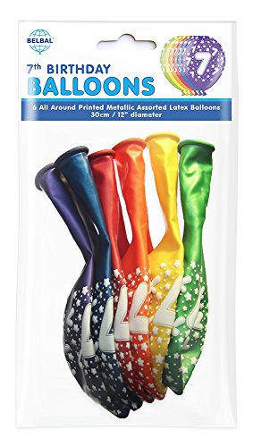 7. Geburtstag: 6 Ballons mit Globaldruck metallic bunte Mischung 30cm Durchmesser, 12″ - 2