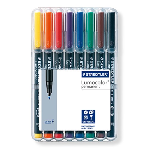 Staedtler 318 WP8 Folienstift Lumocolor permanent (wasserfest, wischfest, sekundenschnell trocken, F-Spitze Linienbreite ca. 0.6 mm, hohe Qualität Made in Germany, Set mit 8 Farben) - 2
