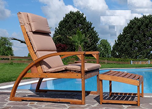 Deckchair extra large Sonnensessel BARBUDA aus Holz Lärche mit Sitzauflage und Kopfpolster extrem robust inkl. Fußauflage von AS-S - 5