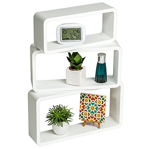 TecTake 3er Set Wandregal Hängeregal Cube Lounge CD Retro Regal – diverse Farben – (Weiß | Nr. 401586) - 3