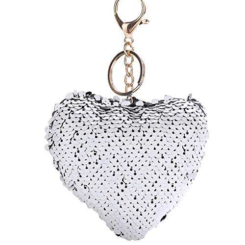 Alucy Llavero de Moda con Lentejuelas, Llavero Brillante Reflectante en Forma de corazón(Blanco)