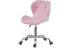 OFCASA Office Desk Chair Faux Leather Padded Seat Mid Back Computer Task Chair with Height Adjustable Gas Lift and Wheels for Home Office, Pink