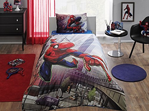 A.C.T. TAC - Juego de Ropa de Cama con Funda de edredón, sábana Bajera Ajustable y Funda de Almohada, diseño de Spiderman