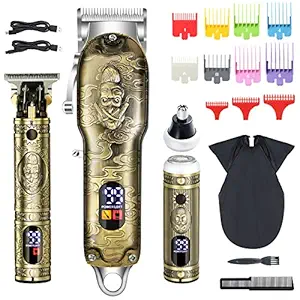 Rclxl Professional Hair Clippers Set for Men,Cordless Hair Clipper - Hair Trimmer - Nose Trimmer 3pcs Kits,USB Rechargeable Hair Cutting with LCD Display for Grooming Barber