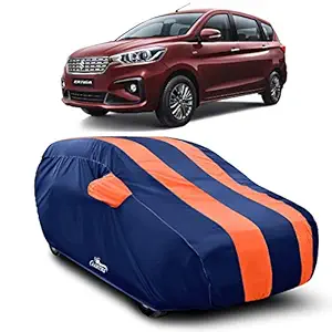 AARTRI - Water Resistant - dust Proof - car Body Cover for Maruti Suzuki Ertiga ZXI Plus car Cover - Water Resistant UV Proof - car Body Cover (Strips Orange with Mirror Pockets)