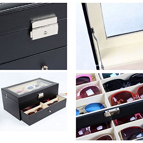 Asvert 12 slots Doppelschicht Gläser Aufbewahrungsbox, Sonnenbrille-Speicheranzeigekasten, Marke Gläser Kastenanzeigekasten, schwarz Farbe - 5
