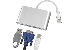 KEFIANY iPhone OTG Adapter USB C to VGA Type C Hub (3 in 1) Compatible for Samsung Surface Apple 15 Pro Max Plus iPad Air Mini 6 Macbook Docking Station TV Display Port Monitor Cable Splitter Laptop Connector