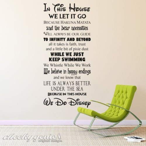 Vinilo adhesivo mural para niños, con texto en inglés "In this house we do Disney style", negro, -Large -SIZE 120cm x 60cm (48" x 24")