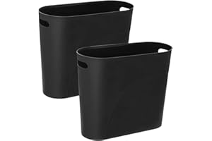 AYSUM 2Pack 12L Slim Waste Basket Plastic Trash Can Small Plastic Bin Slim Garbage Container Bin with Handle for Home Kitchen Bathroom Bedroom Office, Black (2x Black)