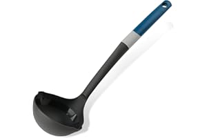 Tasty Soup Ladle with Measurements, Soup Spoon, Soft-Touch Handle with Pouring Tips on Both Sides, for Cooking and Serving Soup, Dimensions, 34 x 10.5 cm, Plastic, Colours, Dark Blue, Black and Grey