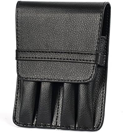 Pen Pouch Case PU Leather Holder for 4 Fountain Roller Ball Pens Storage Separate Slot Black