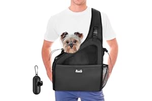 Eyein Pet Puppy Sling Carrier, Up to 12 lbs Hand Free Cat Dog Papoose, Hard Bottom Support Small Animal Travel Tote Bags with Breathable Mesh Adjustable Padded Strap Safety Belt Machine Washable