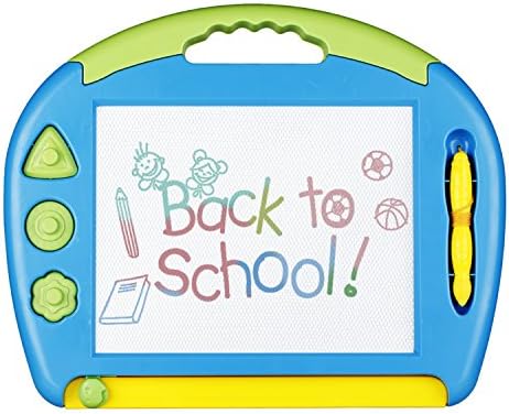 Double-Sided Magnetic Drawing Board Doodle &amp; Dry-Wipe Whiteboard, Large Size Colorful Erasable Writing Sketch Pad Area Educational Learning Toy for Kid/Toddlers with 3 Stamps and 2 Pens, Blue