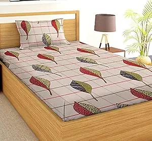 BSB HOME Cotton Yellow with Animal Printed Single Bedsheet Special for Kids with 1 Pillow Cover TC 180-Cream