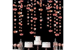 PINK BLUME 52 Ft Rose Gold Double Heart Hanging Garland Double Sided Glitter Metallic Paper Banner for Bachelorette Engagement Wedding Bridal Shower Birthday Anniversary Christmas Party Decorations (4 Packs)