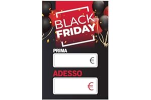 kamiustore Cartellini segnaprezzi sconti MOD. Black Friday 6x9 cm - Fino a 50 targhette segna Prezzo per Black Friday (50 CARTELLINI)
