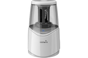 tenwin Rechargeable Electric Pencil Sharpener with Durable Helical Blade to Fast Sharpen, Auto Stop Sharpener for 6-8mm Pencils & Colored Pencils, USB Cable, Suitable for School, Office, Home (White)