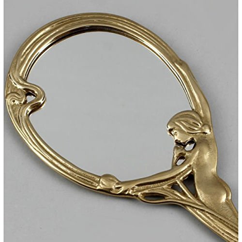 Handspiegel Schminkspiegel aus Messing Jugendstil Antik-Design Kosmetik-Spiegel - 3