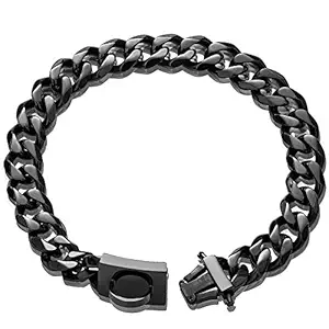 W/W Lifetime Dog Chain Collar Black Cuban Link Chain with Strong Design Secure Buckle, 19MM Heavy Duty Stainless Steel Metal Links Walking Training Collar for Medium Large Dogs(19MM, 18