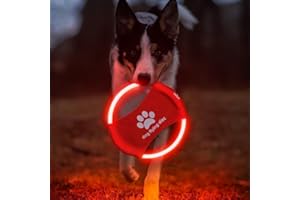 DoggKKin LED Rechargeable Dog Frisbee - Glowing Flying Disc for Night Play - Durable Waterproof LED Dog Toy for Outdoor Training - Perfect for Backyard, Park & Beach Fun (Red)