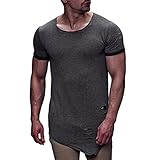 VEMOW Sommer Mode Persönlichkeit Loch männer Casual Schlank Kurzarm Shirt Top Bluse (Dunkelgrau, EU-56/CN-XL)