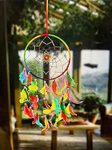 ILU Dream Catchers Wall Hanging Handmade Beaded Circular Net Decoration Assorted (Size 16 cm Diameter)