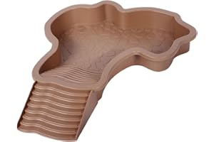 Pewihyer Extra Large Reptile Bathing Pool Reptile Feeding Dish Water Bowl with Ramp Aquarium Ornament for Gecko, Snake, Turtle, Bearded Dragon, Lizard Bath (Brown-yellow)