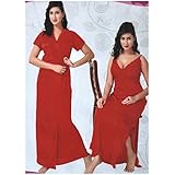 Indiatrendzs Women's Sexy Nighty Honeymoon Nightwear With Overcoat Red 2pc Set