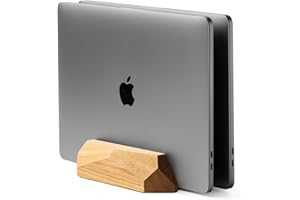 OAKYWOOD Pionowy stojak drewniany na laptopa - Regulowana stacja dokująca z dwoma gniazdami – Kompatybilny z MacBookami Pro, Air, iPadami – Ręcznie wykonany z drewna dębowego – Uchwyt na 2 urządzenia