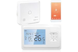 QAWNER Thermostat Connecté sans Fil, Thermostat Chaudiere Gaz, Thermostat Connecté Intelligent WiFi, Thermostat WiFi avec Écran LED Tactile,Commande Vocale et Distance, Compatible avec Alexa et Google Home