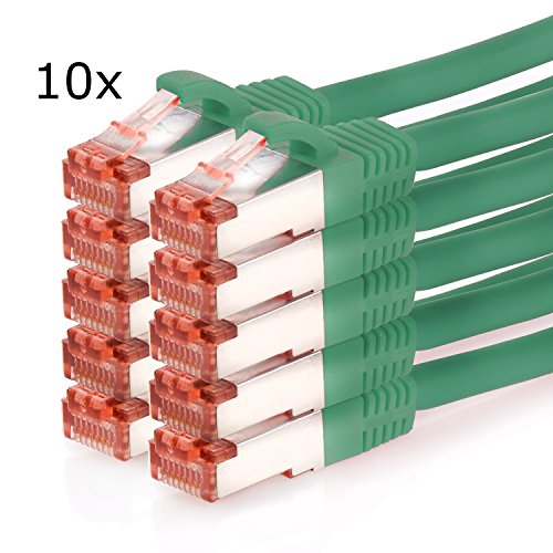 TPFNet (10er PACK) 1,5m CAT.6 - CAT6 Premium Ethernet LAN Patchkabel SFTP DOPPELT GESCHIRMT | Gigabit Netzwerkkabel | LAN-Kabel | RJ45 Kabel | Internetkabel | RJ45 Netzwerk Anschlusskabel | Patch Kabel | Ethernet Kabel mit Knickschutztülle grün (RJ45, Cat 6, Twisted Pair, S/FTP (PIMF) DOPPELT GESCHIRMT, halogenfrei, 1000 Mbit/s / 1 Gigabit)
