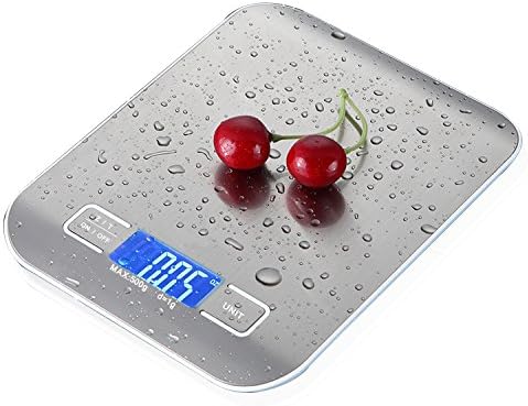 Vitutech Digital Food Scale Kitchen Scale (5000g, 0.1oz/1g) with LCD Display Stainless Steel Platform 2 Batteries Included - Sliver