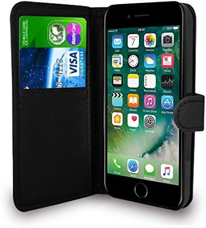 Premium Leather Flip Wallet Case Cover iPhone 7 Case BLACK Pouch For iPhone 7 + FREE SCREEN PROTECTOR by Traderia