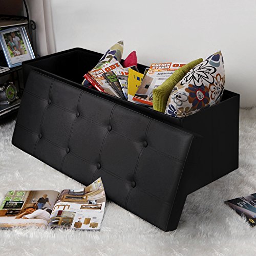 Songmics Aufbewahrungsbox Sitzbank Sitztruhe mit großem Stauraum Kunstleder 110 x 38 x 38 cm schwarz LSF701 - 2