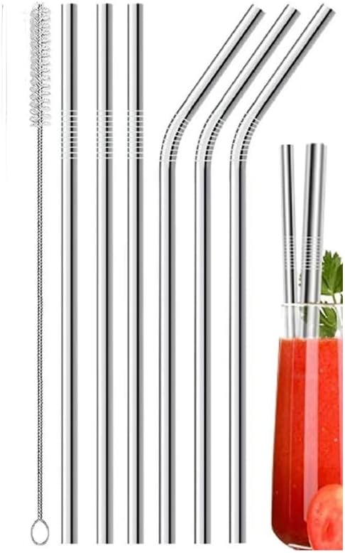 Mucit Home 7 Parça Parça Metal Pipet Seti Paslanmaz Çelik Pipet Ve Çubuk Pipet Temizleme Fırçası